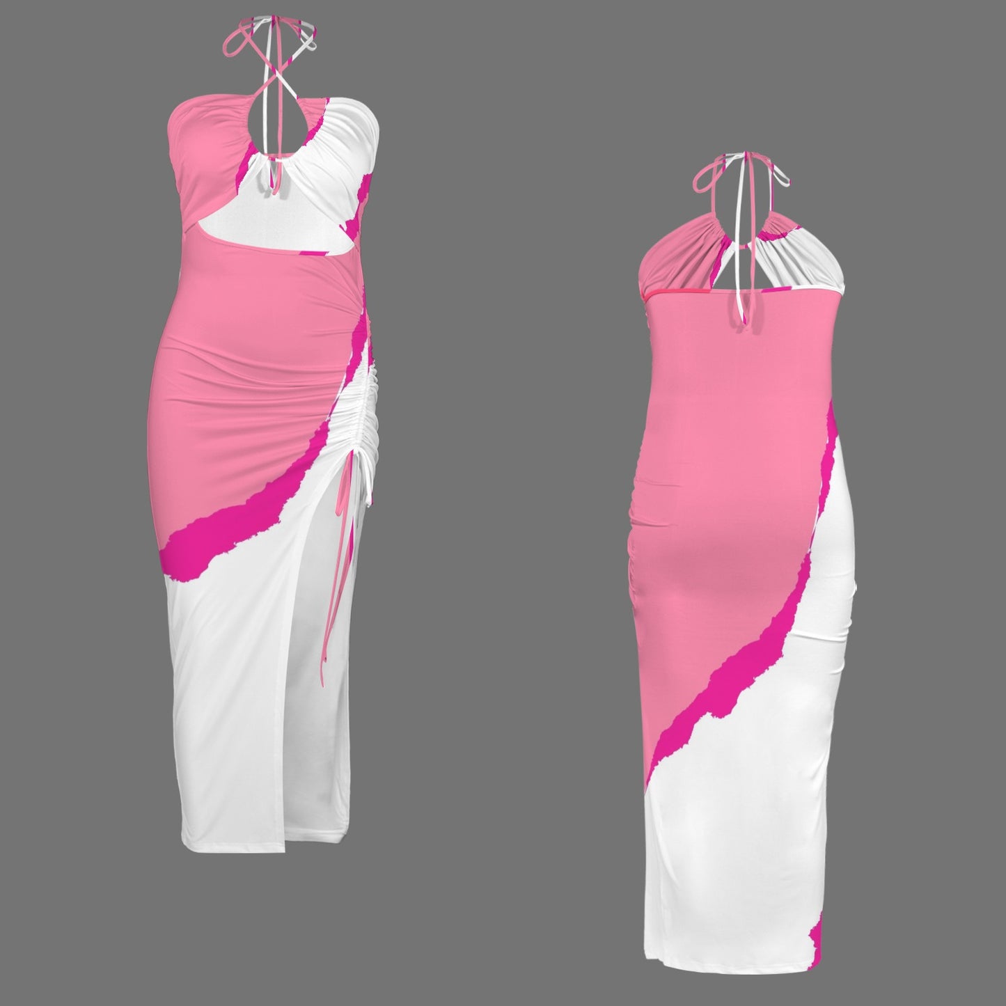 Pink Dis. Halter High Split Dress