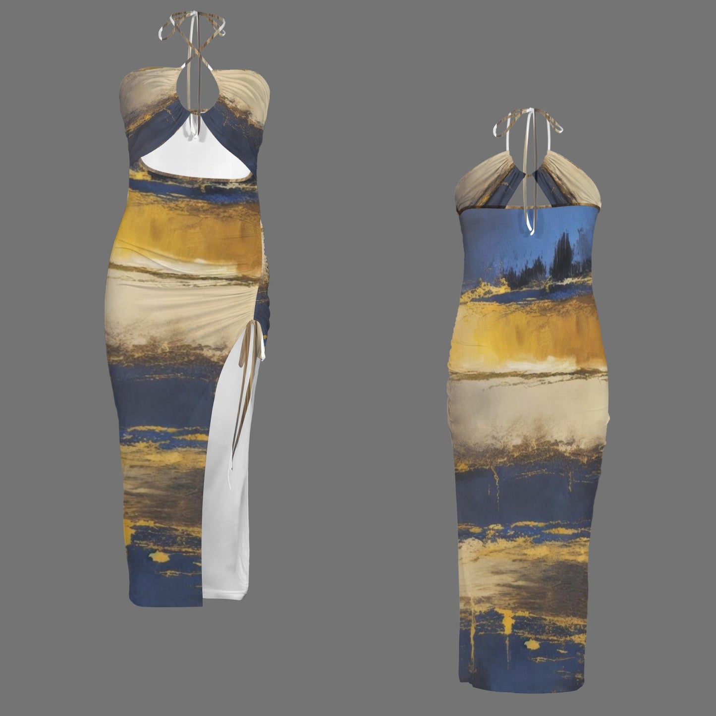 Blu Canvi. Halter High Split Dress
