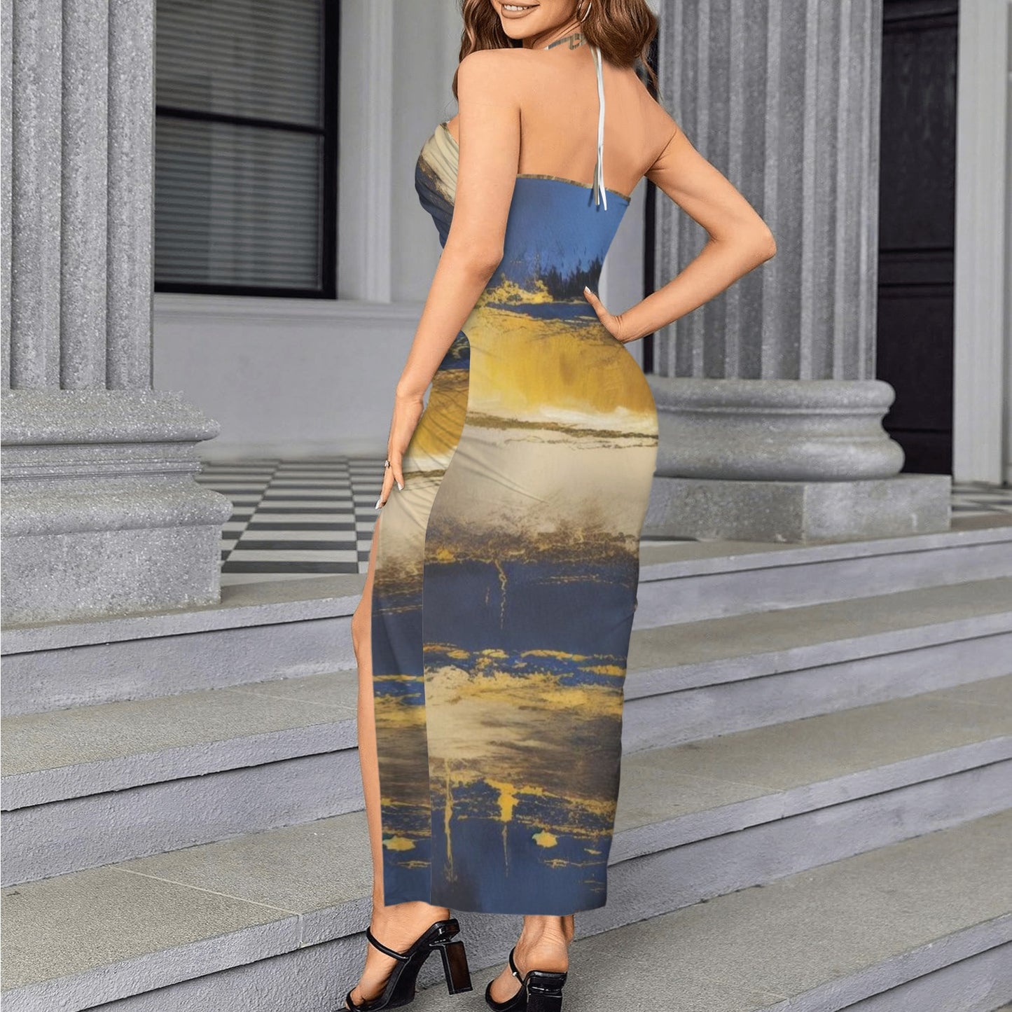 Blu Canvi. Halter High Split Dress