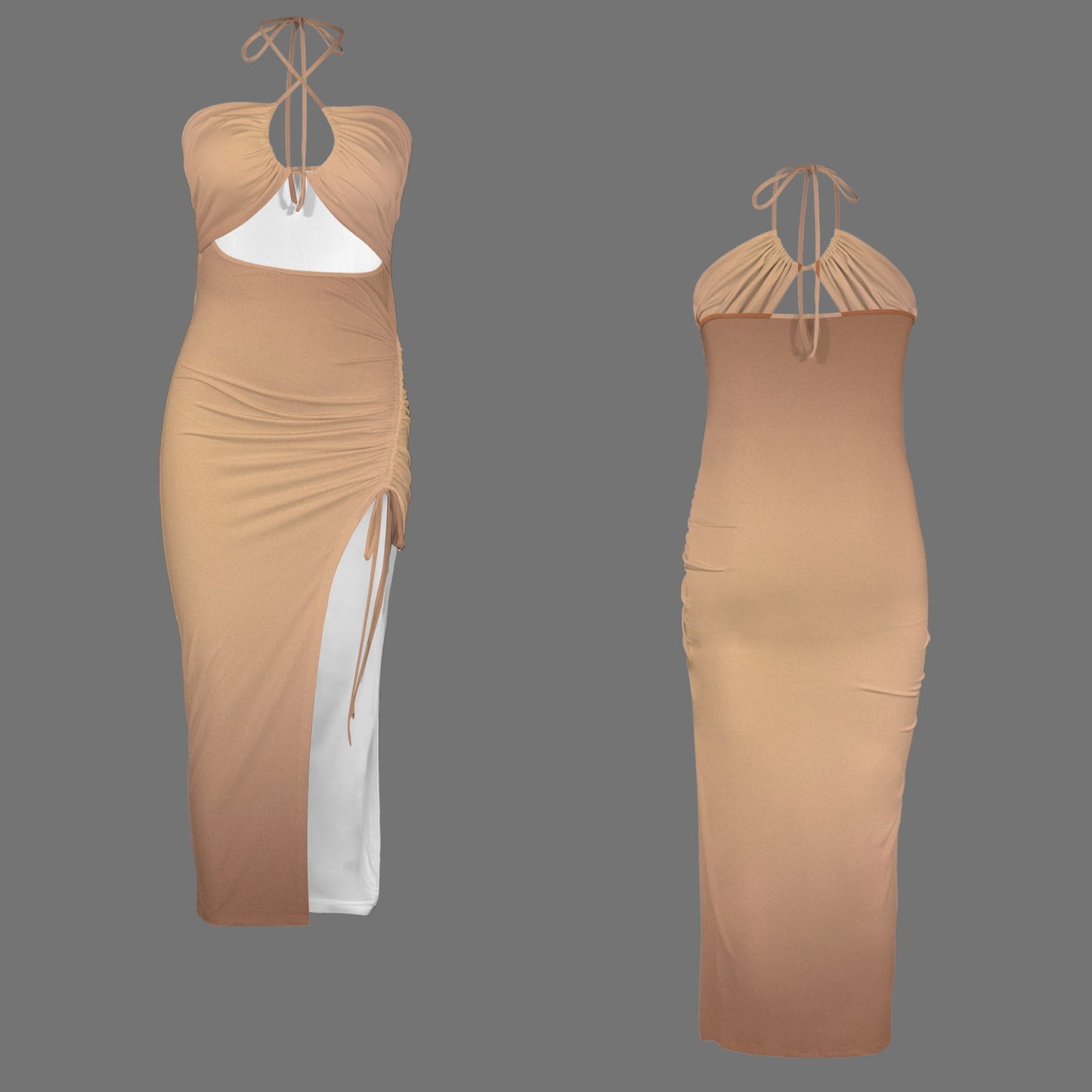 Nu Nude. Halter High Split Dress