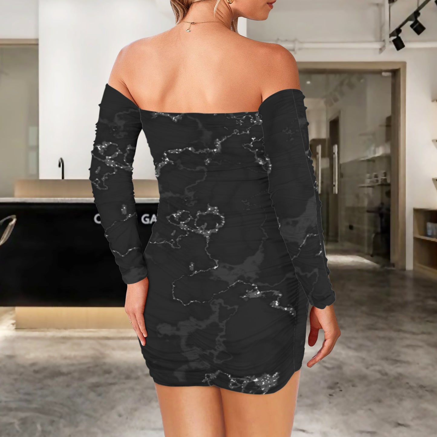 Statta. Off-Shoulder Sleeved Bodycon Dress