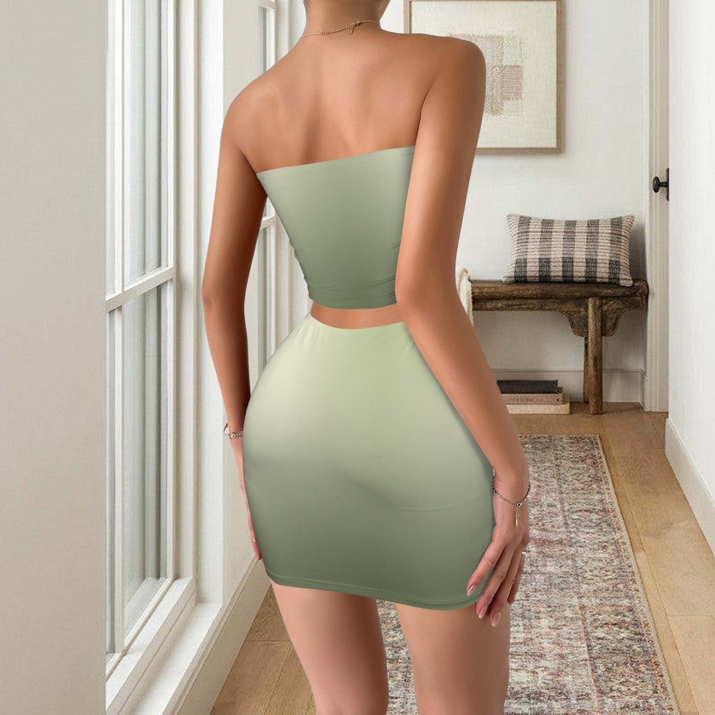 Sage Satore. Tube Top Skirt Set