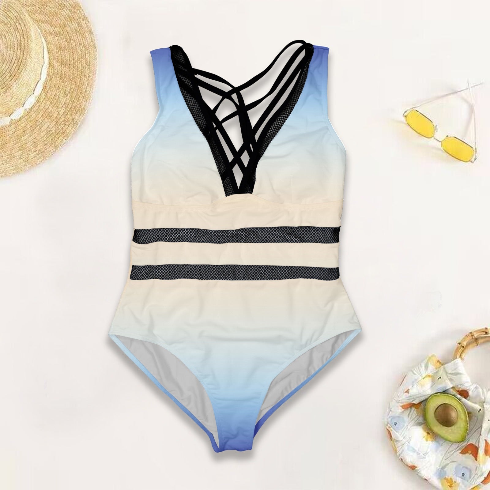 Cambria. V-Neck Hollow One-Piece Swimsuit