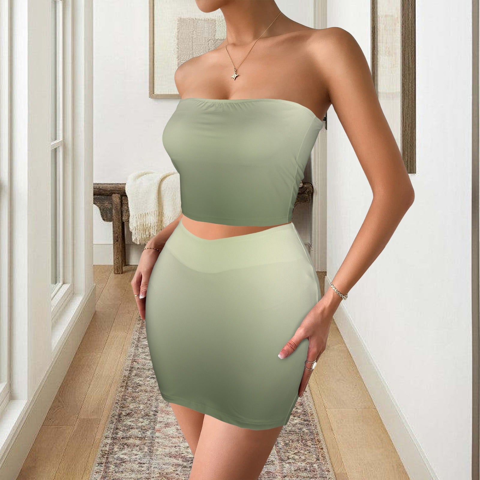 Sage Satore. Tube Top Skirt Set