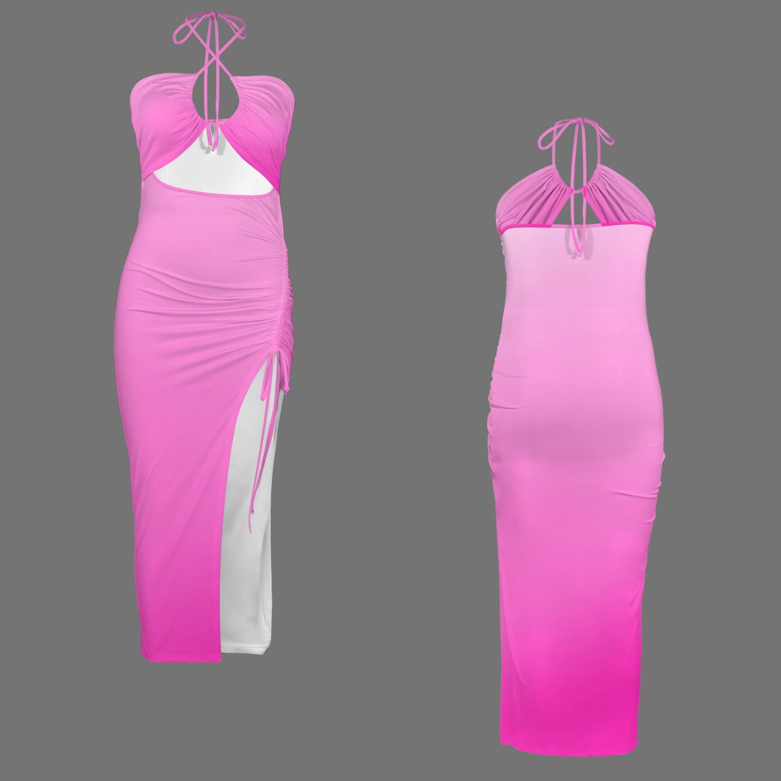 Li Pink. Halter High Split Dress