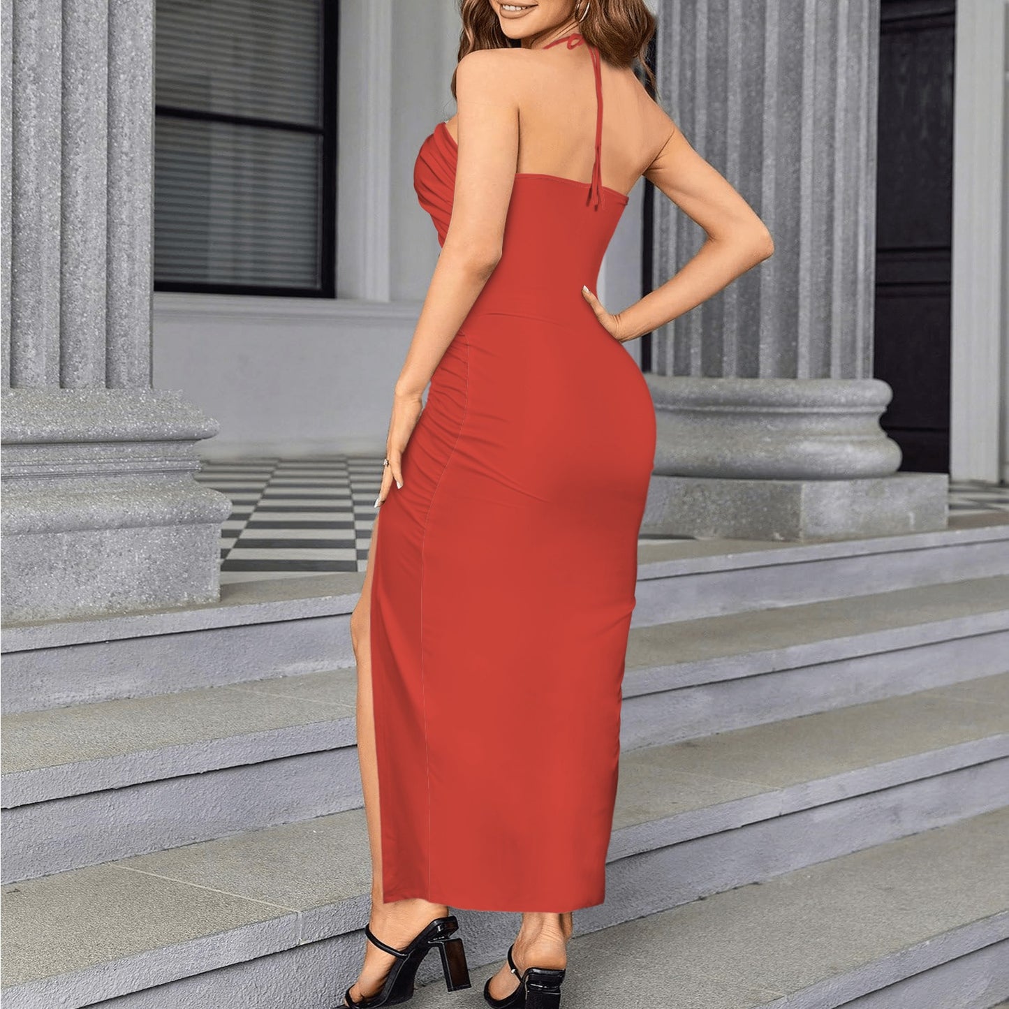 Jus Red. Halter High Split Dress