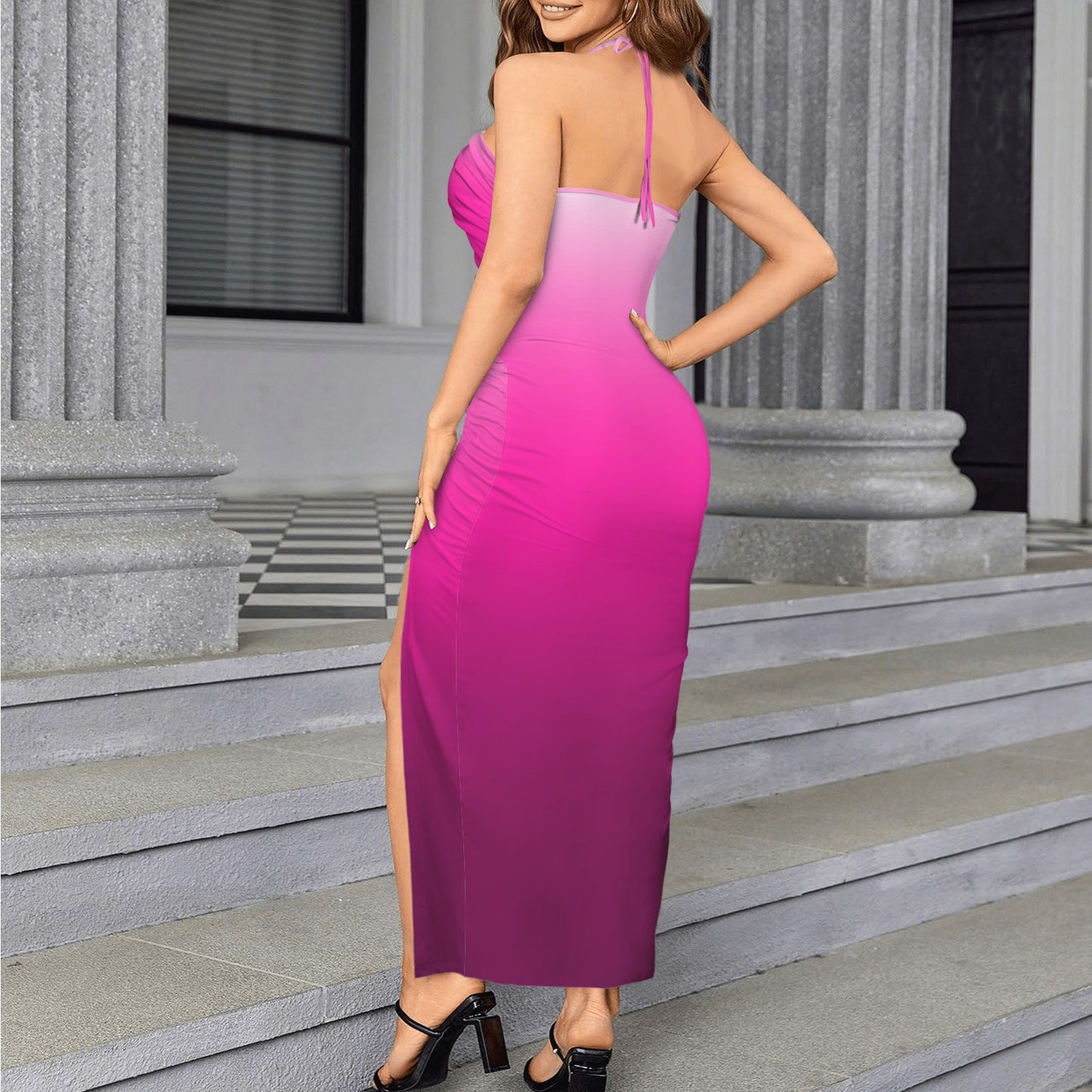 Pink G. Halter High Split Dress