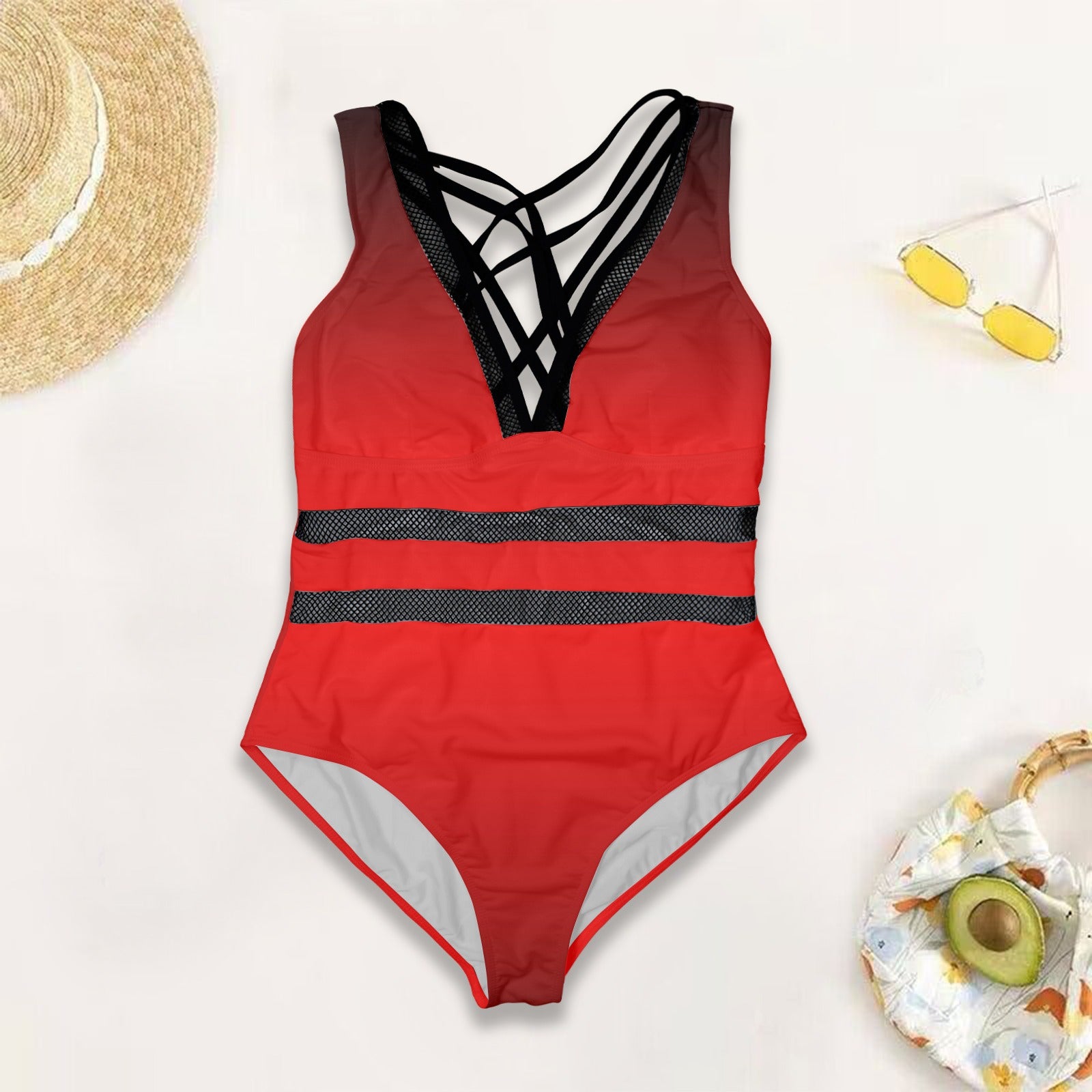 Redient. V-Neck Hollow One-Piece Swimsuit