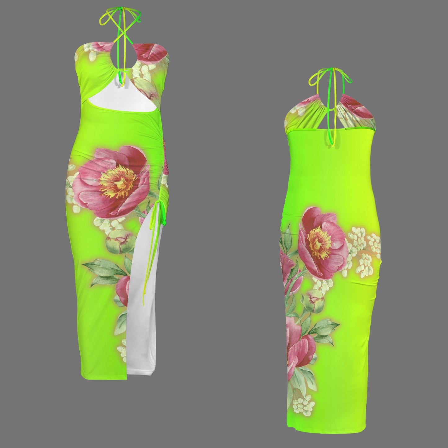 Flink Floral. Halter High Split Dress