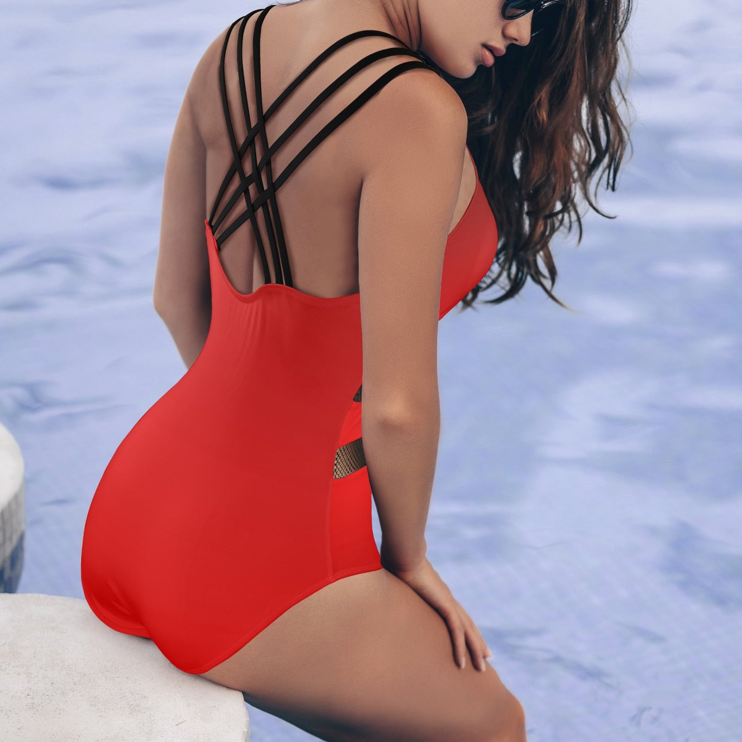 Redient. V-Neck Hollow One-Piece Swimsuit