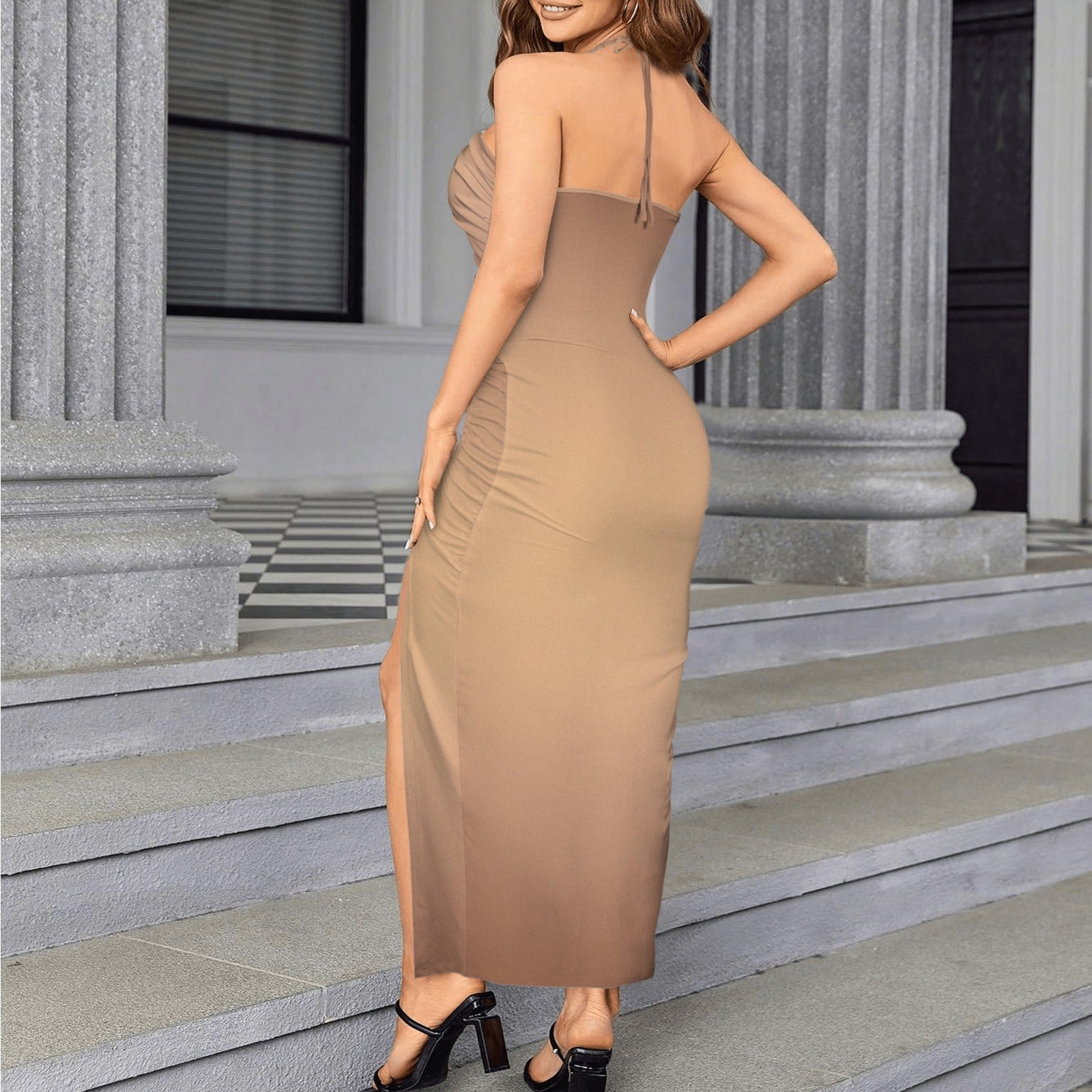 Nu Nude. Halter High Split Dress